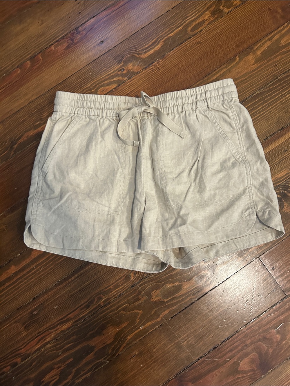 J. Crew Light Cream Drawstring Linen-Blend Athletic Shorts